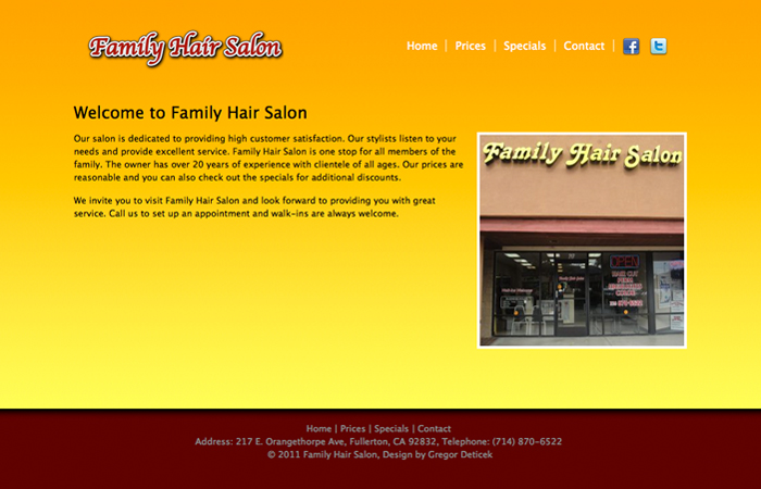 Screenshot of the Family hair Salon Website